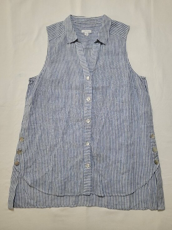 J. Jill Tops - J. Jill Love Linen Sleeveless Tunic Blouse Blue White Striped Button Down Medium